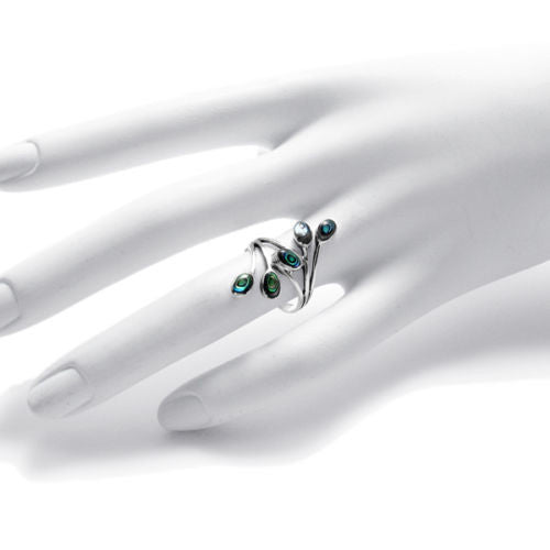 Captivating Wrap Ring with 5 Abalone Stones. Wholesale sterling silver rings. On hand.