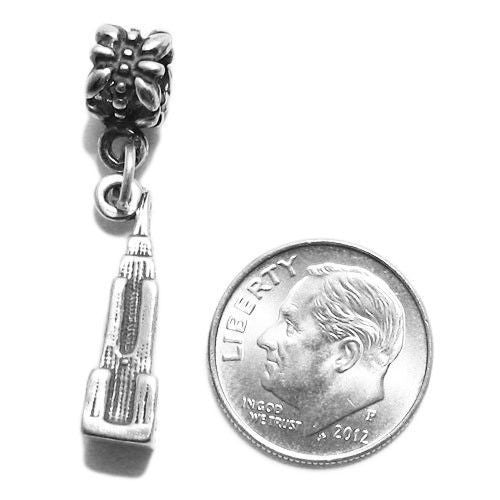 Empire State Building Charm with Euro Bead in Sterling Silver