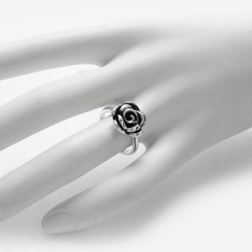 Elegant Single Rose in Bloom Ring. Wholesale Sterling Silver Rings. On hand.