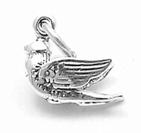 Dove from the Side Charm in 3D. Sterling Silver.