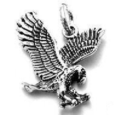 Eagle in Striking Pose Charm in 3D. Sterling Silver.