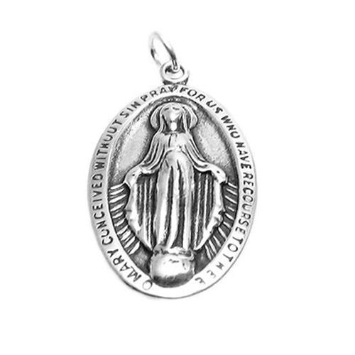 St. Mary Miraculous Medal (26mm) Artistic Interpretation. Sterling Silver