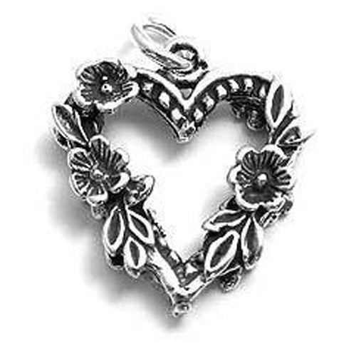 Beautiful Heart Made of Flowers Charm in Sterling Silver