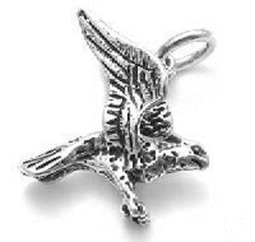 Eagle with Claws Out Charm in 3D. Sterling Silver.