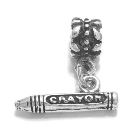 Crayon Charm in 3D with Euro Bead. Sterling Silver