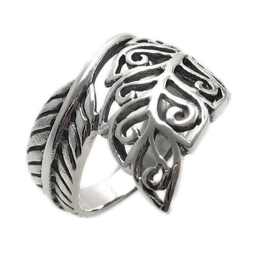 Beautifully sculpted wrap ring in a filigree leaf motif. Wholesale Sterling Silver Rings. Main photo.
