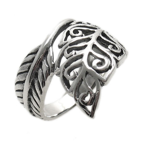Beautifully sculpted wrap ring in a filigree leaf motif. Wholesale Sterling Silver Rings. Main photo.