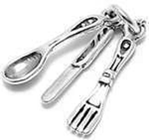 Fork,Knife, and Spoon Charm in Sterling Silver