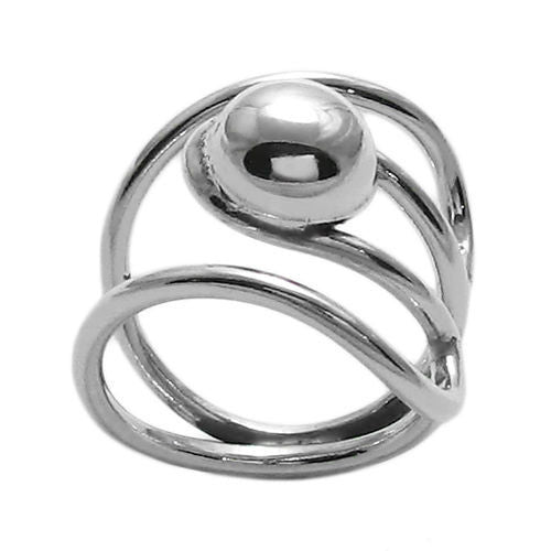 Unique and Artistic Ball Caught in Rails Ring in Sterling Silver.