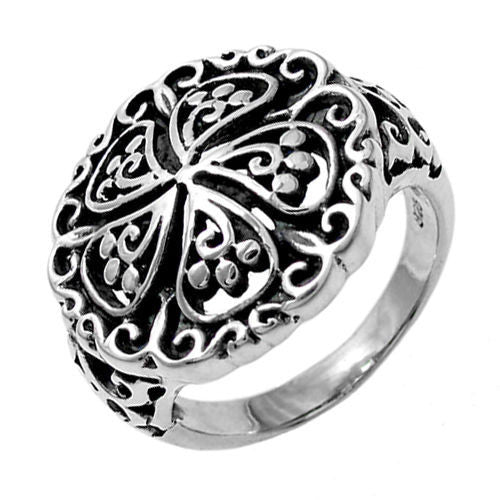 Sophisticated and elegant scroll and bead filigree ring. Wholesale sterling silver rings. Main photo.