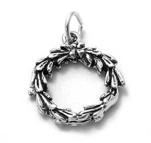 Holly Wreath Charm in Sterling Silver