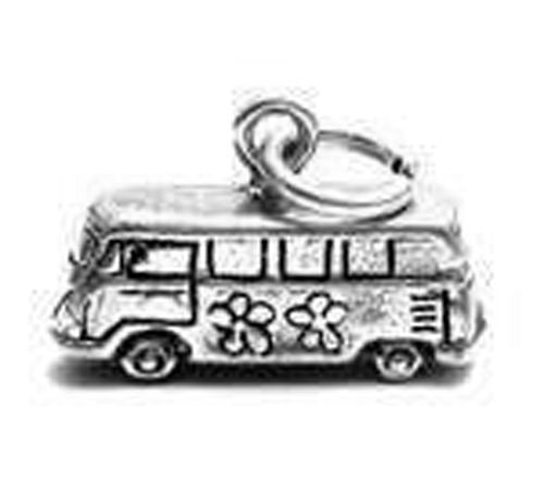 Hippie VW Bus Charm in 3D. Sterling Silver