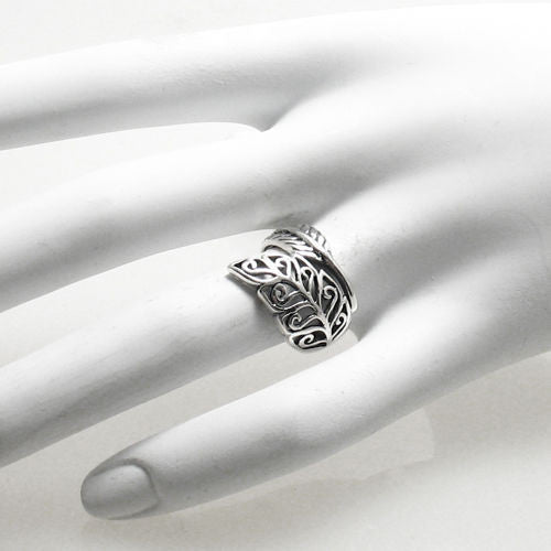 Beautifully sculpted wrap ring in a filigree leaf motif. Wholesale Sterling Silver Rings. On hand.