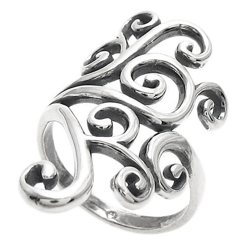 Exquisitely intricate ring in a beautifully complicated tribal art pattern. Wholesale Sterling Silver Rings.