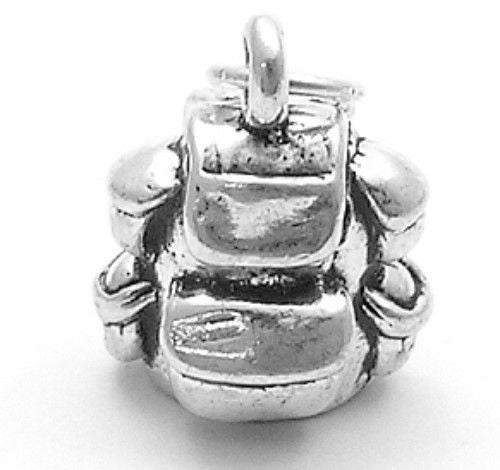 Hiking Backpack Charm in 3D. Sterling Silver