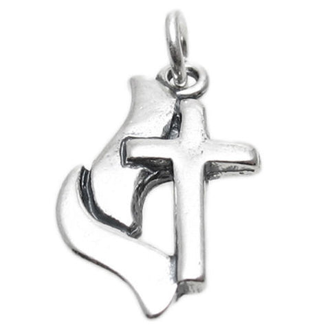 Methodist Cross and Flame Charm in Sterling Silver