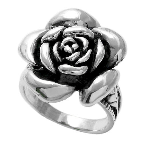 Beautiful and elegant rose in bloom ring with numerous petals. Wholesale Sterling Silver Rings.