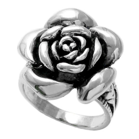 Beautiful and elegant rose in bloom ring with numerous petals. Wholesale Sterling Silver Rings.