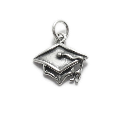 Graduation Cap with Tassel Charm. Sterling Silver