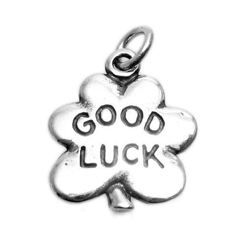 "Good Luck" Shamrock Charm. in Sterling Silver