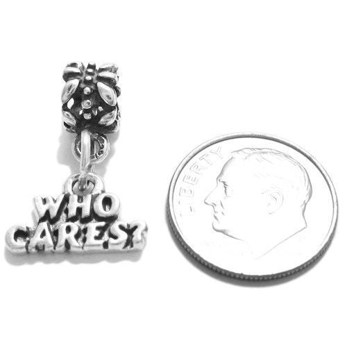 "Who Cares?" Charm with Euro Bead in Sterling Silver
