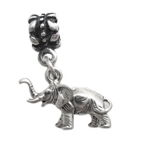 Elephant Euro Bead Charm in 3D Sterling Silver.