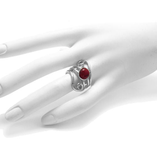 Twisty and Loopy Wrap Ring with Red Jasper. Wholesale sterling silver rings. On hand.
