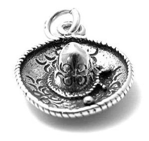 Mexican Sombrero Charm in 3D. Sterling Silver