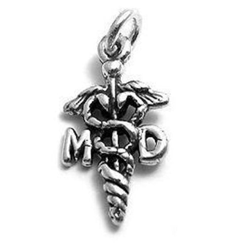 MD Caduceus Charm in Sterling Silver