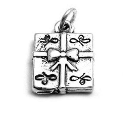Gift Box Charm. Sterling Silver