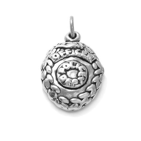 Police Shield with Laurels Charm in Sterling Silver