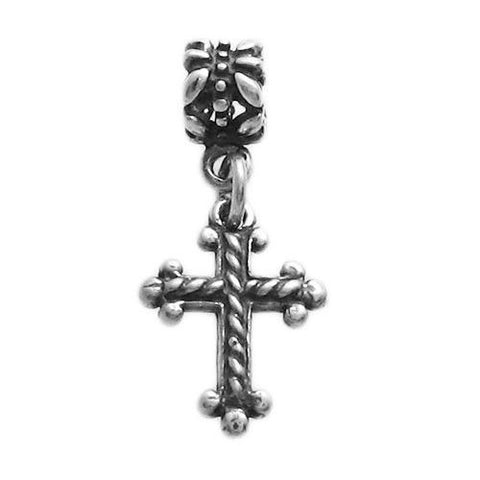Fancy Cross with Euro Bead Charm in Sterling Silver