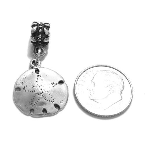 Sand Dollar Charm with Euro Bead. Sterling Silver