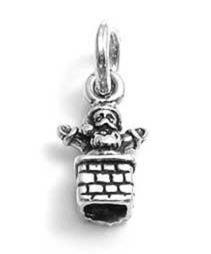 Santa Claus in Chimney Charm. Sterling Silver