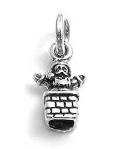 Santa Claus in Chimney Charm. Sterling Silver