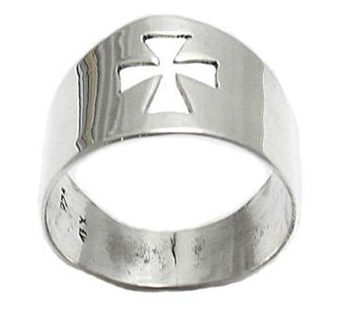 A stylish cigar band style ring with a Maltese cross cutout. Wholesale Sterling Silver Rings. Main photo.