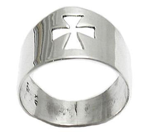 A stylish cigar band style ring with a Maltese cross cutout. Wholesale Sterling Silver Rings. Main photo.