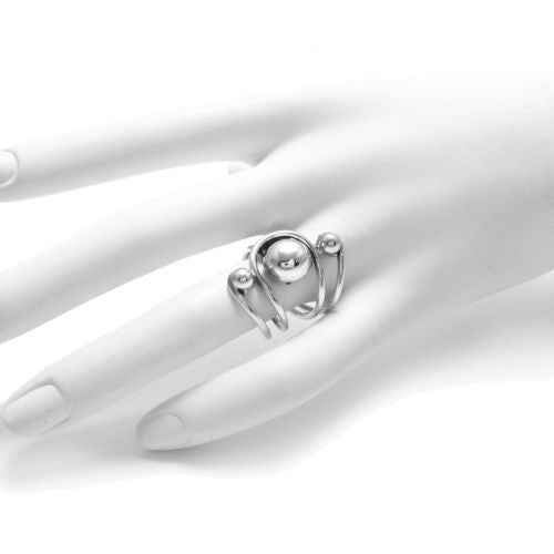 Unique and Artistic Three Ball in Slots Ring. Wholesale Sterling Silver Rings. On hand.