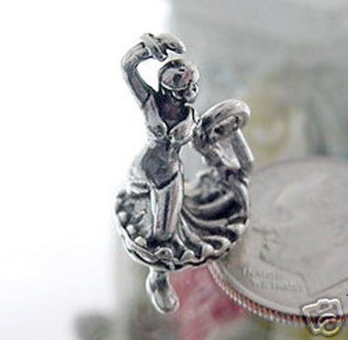 Sexy Flamenco Dancer Charm in 3D. Sterling Silver