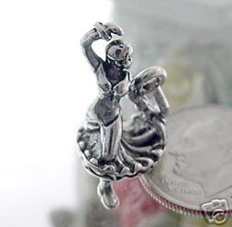 Sexy Flamenco Dancer Charm in 3D. Sterling Silver