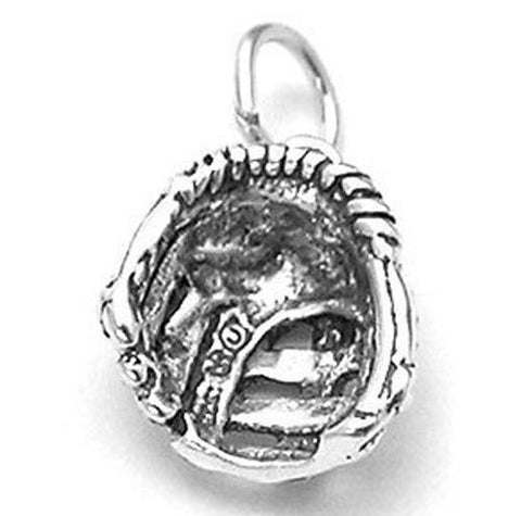Baseball Glove Charm in 3D. Sterling Silver