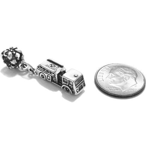 Firetruck Charm with Euro Bead. Sterling Silver