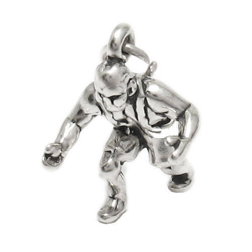 Grappling Wrestler Charm in 3D. Sterling Silver