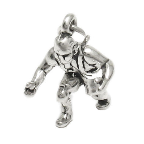 Grappling Wrestler Charm in 3D. Sterling Silver