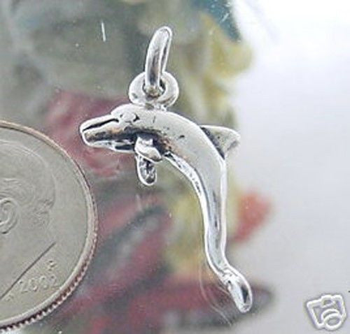 Dolphin Charm in 3D. Sterling Silver.