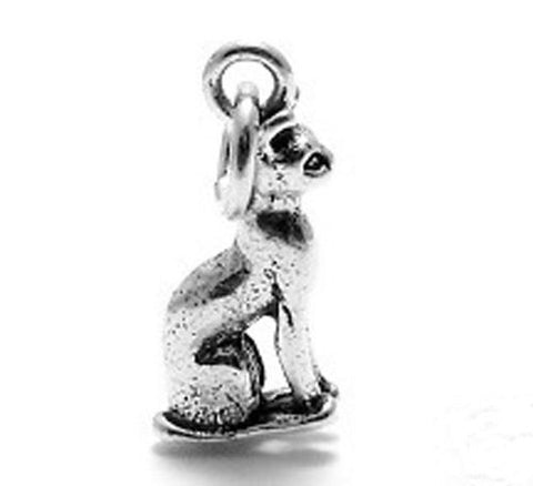 Regal Sitting Cat Charm in 3D. Sterling Silver