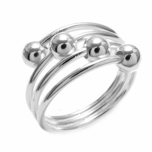 Fused Triple Band Wrap Ring with Orb Accents. Wholesale sterling silver rings. Main photo.