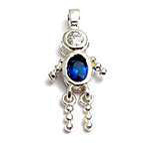 Boy Birthstone Charm with Oval CZ in Sterling Silver.