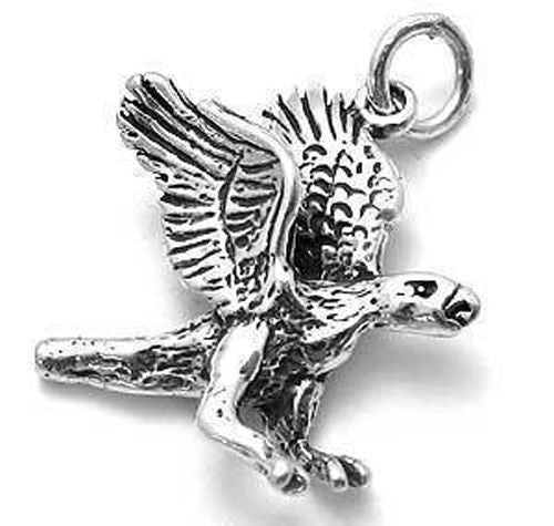 Falcon Charm in 3D. Sterling Silver.