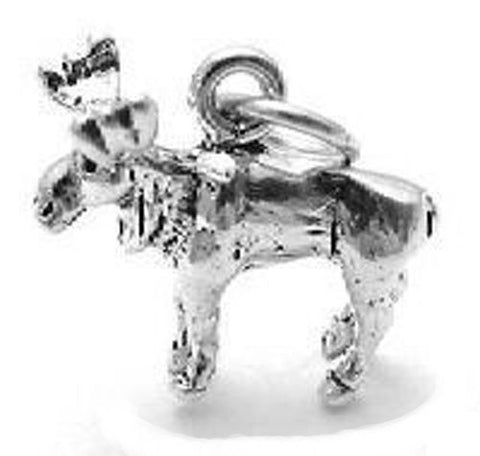 Moose Charm in 3D. Small Size. Sterling Silver.